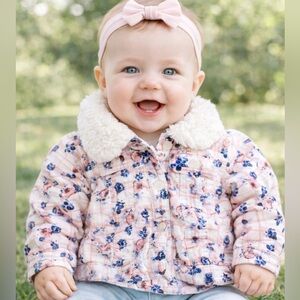🌸 Pumpkin Patch Baby Floral Jacket | Sherpa Collar | 3–6 Months 🌸